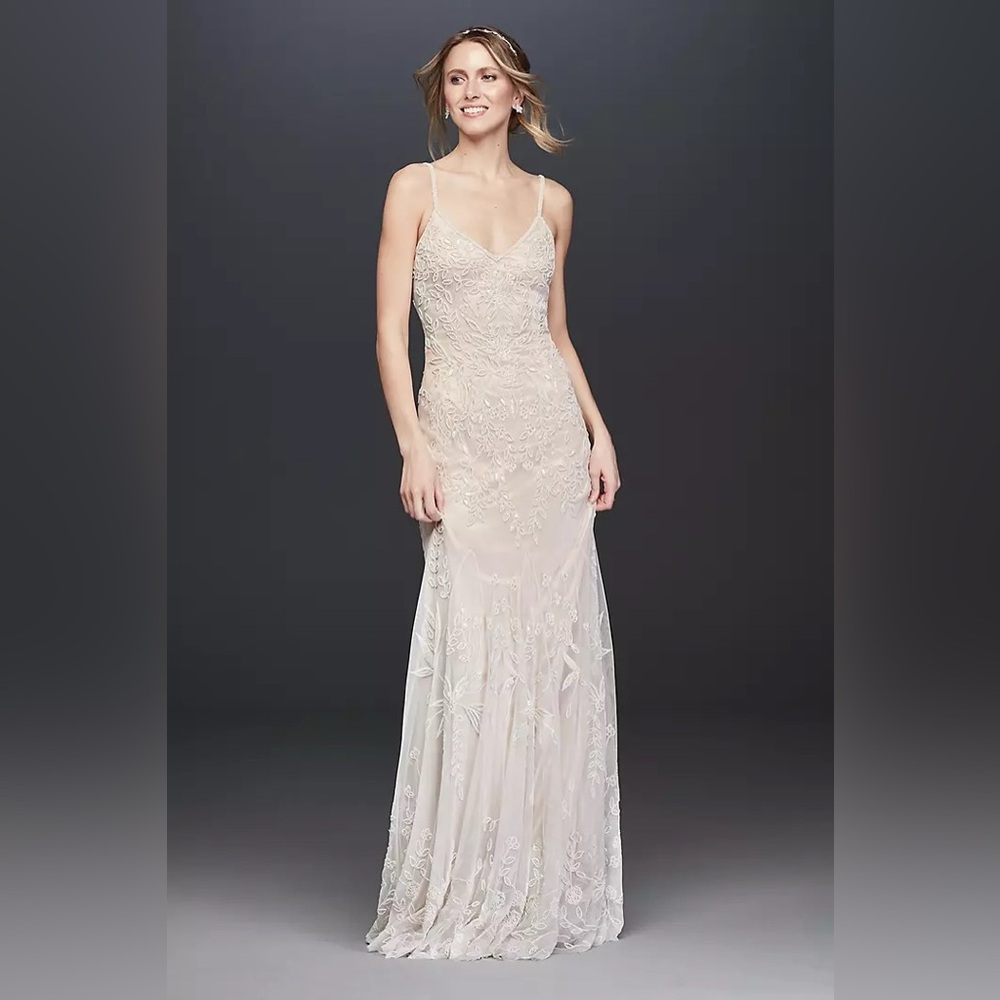 David's Bridal Allover Floral Beaded Wedding Dress & Veil